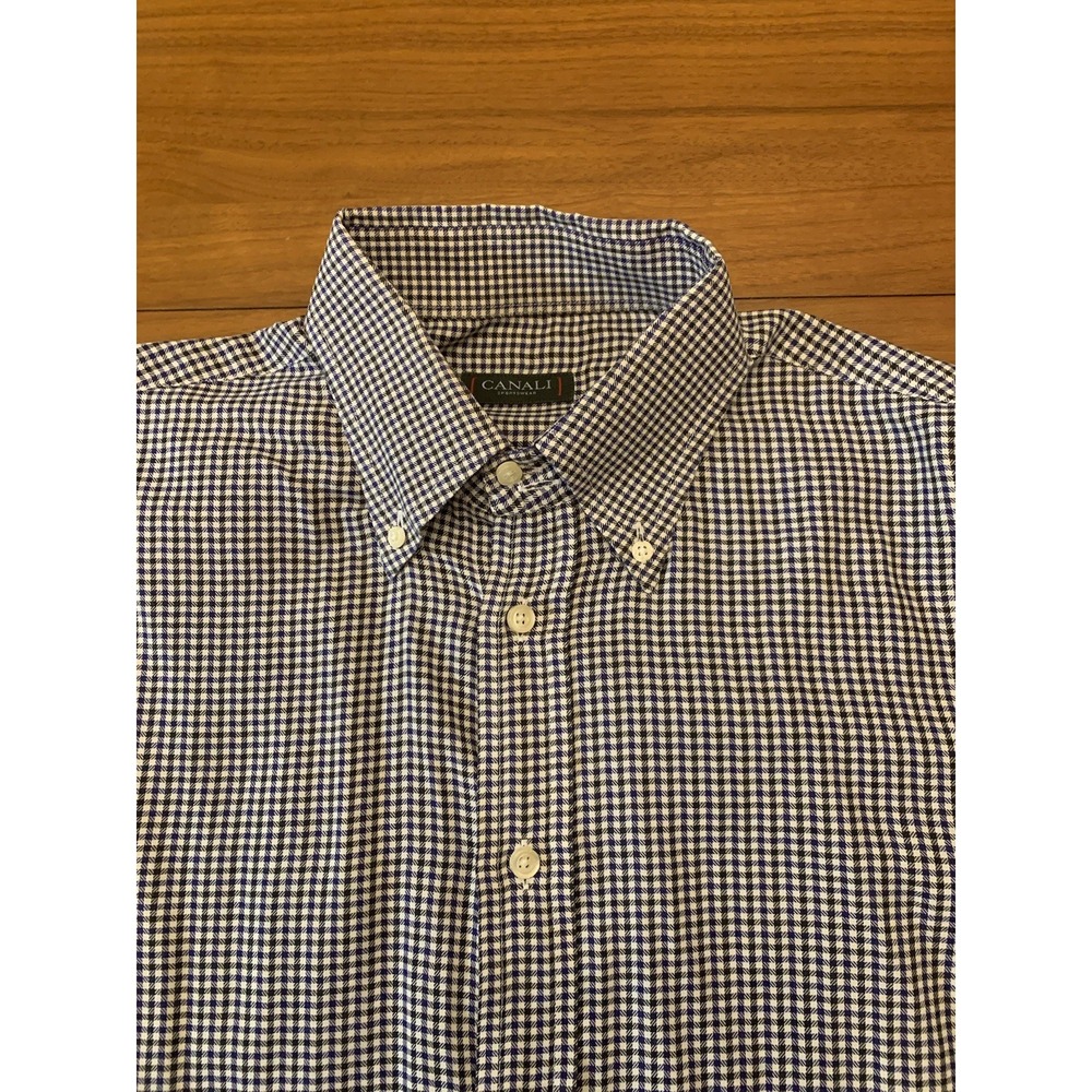 Canali Sportswear Shirt Mens XL Mini Check Button Up Made in Italy Lightweight